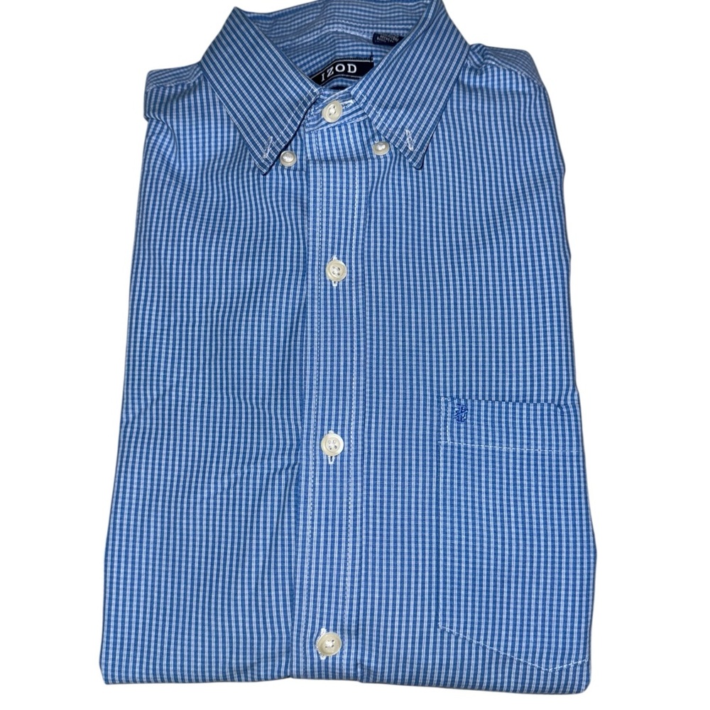 🔥3/$30 🔥 Izod Blue & White Gingham Button-Down Men's Shirt Size XS